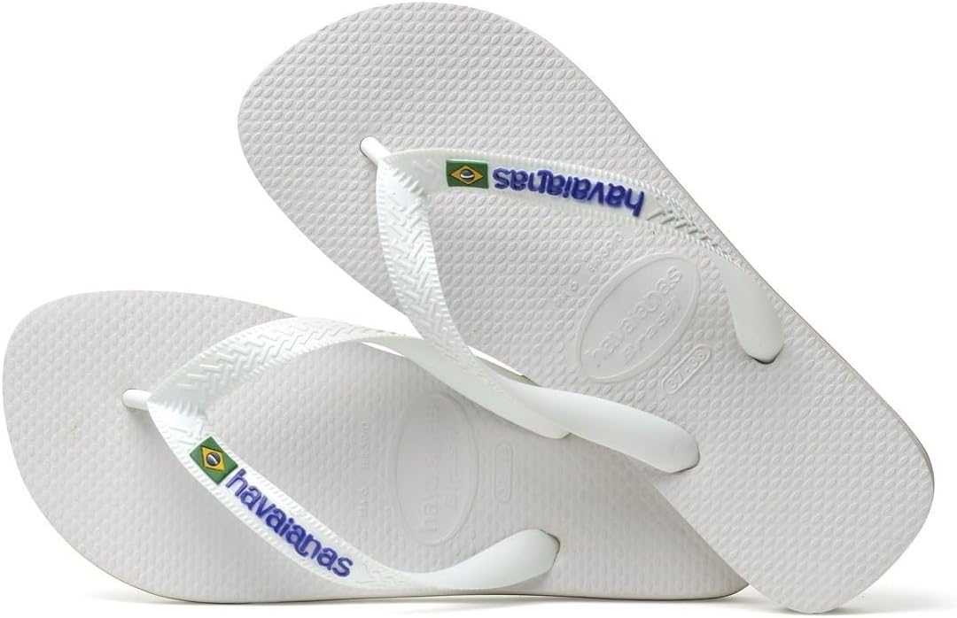 Havaianas Unisex Brasil Logo Thong Flip Flop Slipper, White, 45/46