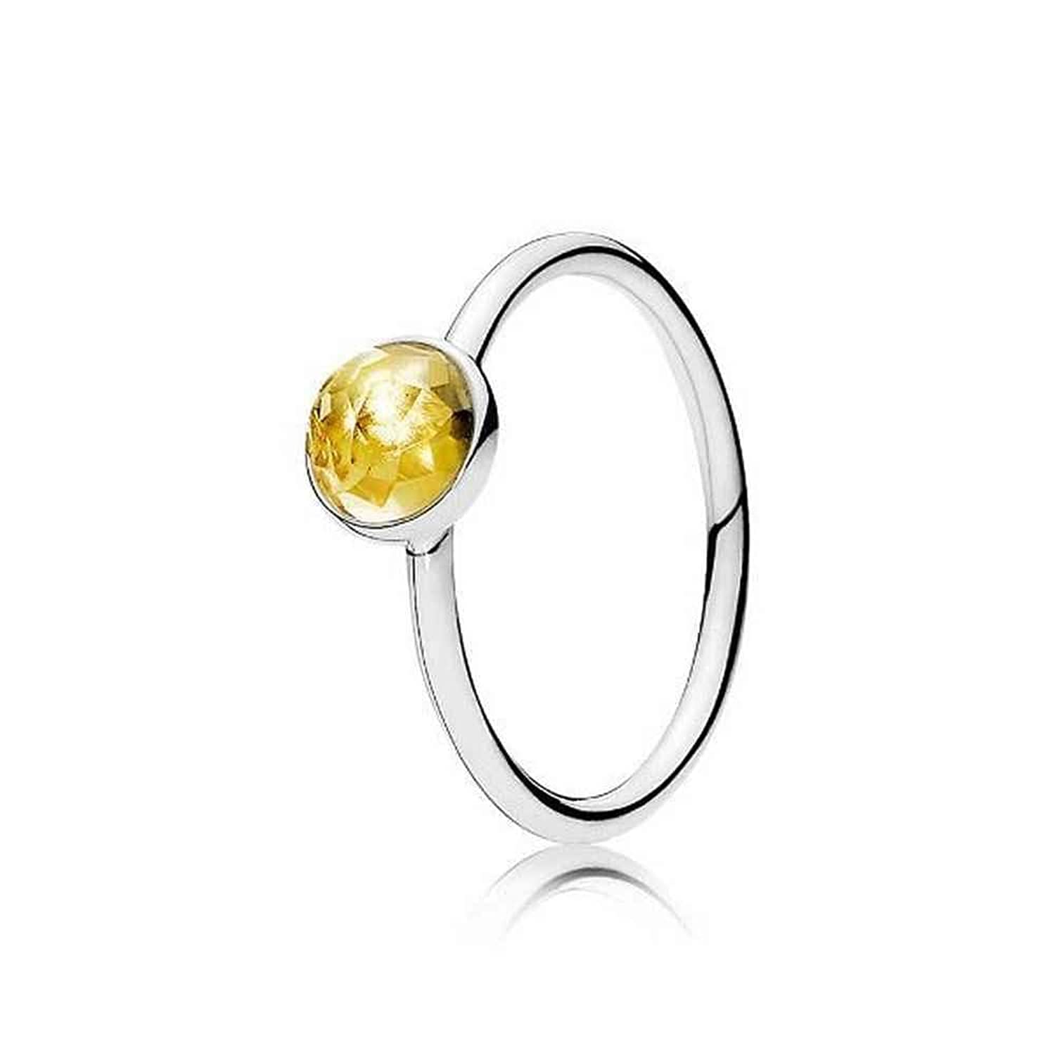 Pandora 925 Sterling Silver Citrine Stone Bezel Set Ring for Women - 191012CI-52, Citrine