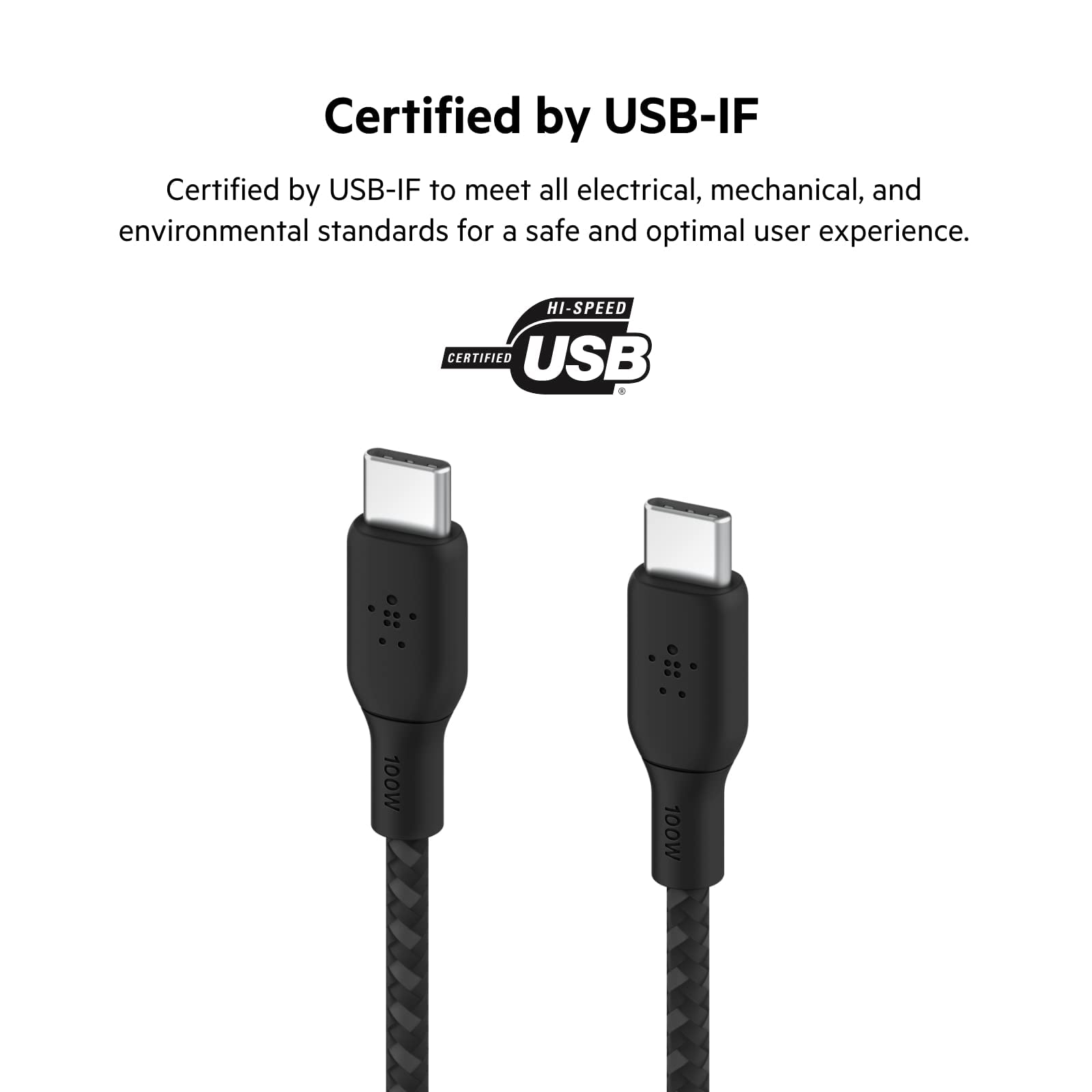Belkin USB Type C to C Cable, 100W Power Delivery USB-IF Certified 2.0 USB C Charger Cable with Double Braided Nylon Exterior for iPhone 15, iPad, MacBook, Samsung Galaxy, Pixel and More -2 m, black