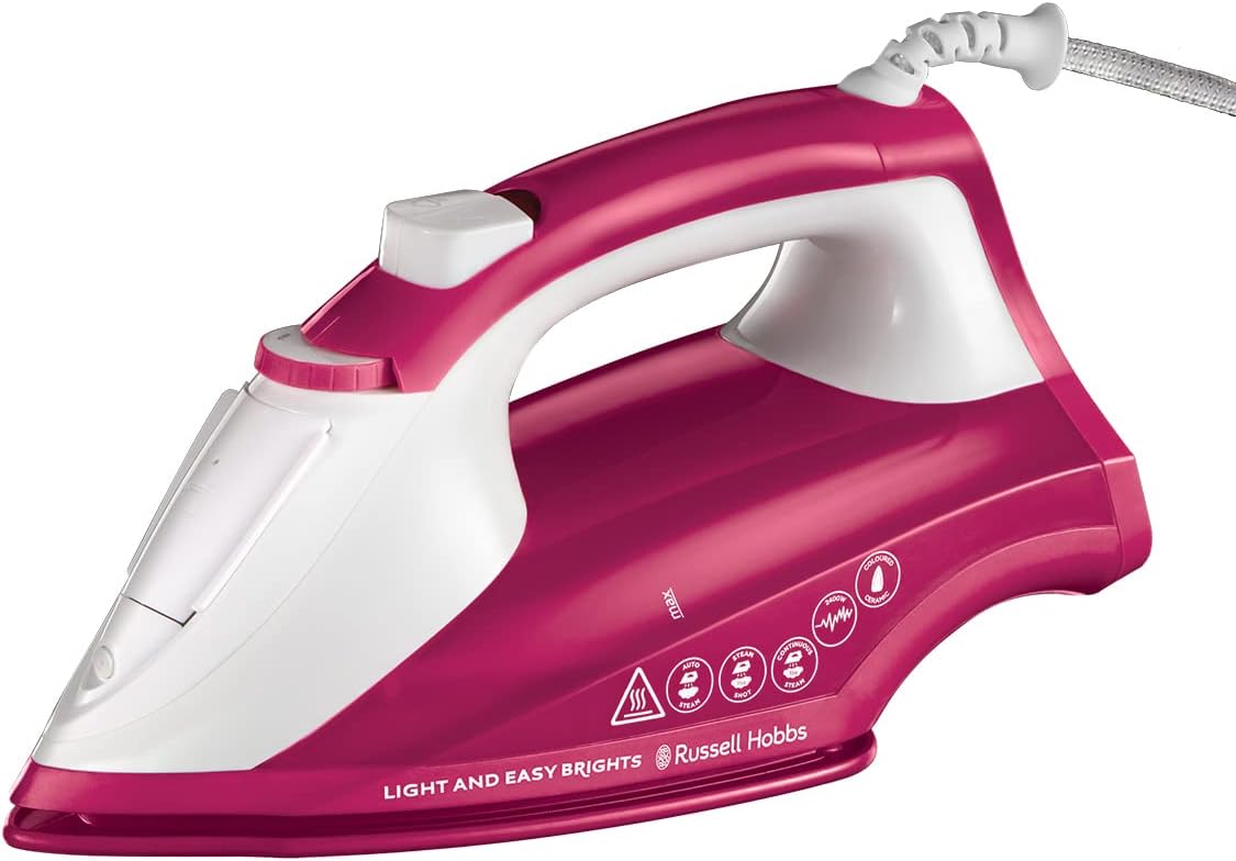 Russell Hobbs Light and Easy Bright Steam Iron - Colorful Design with 2x More Durable Soleplate, 115 Gram Steam Shot and 35 Gram Continuous Steam (26480) Mulberry