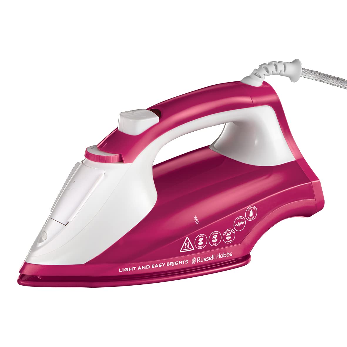 Russell Hobbs Light and Easy Bright Steam Iron - Colorful Design with 2x More Durable Soleplate, 115 Gram Steam Shot and 35 Gram Continuous Steam (26480) Mulberry