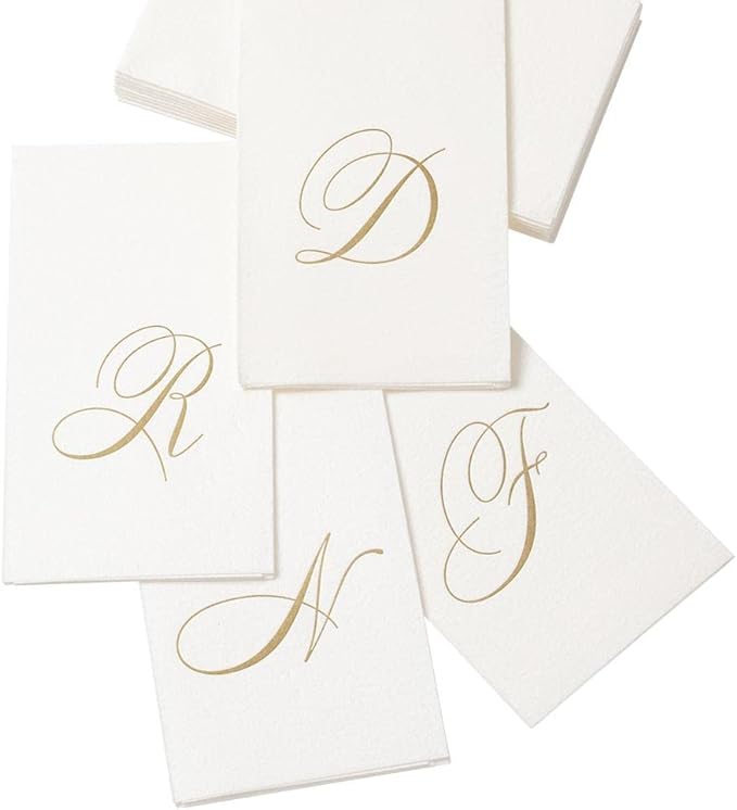 Caspari Signature Gold Initial B Paper Linen Guest Towels - White Pearl - Pack of 24