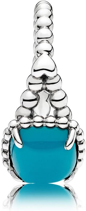 Pandora 925 Sterling Silver Square Shaped Crystal Stone Ring - Silver and Turquoise