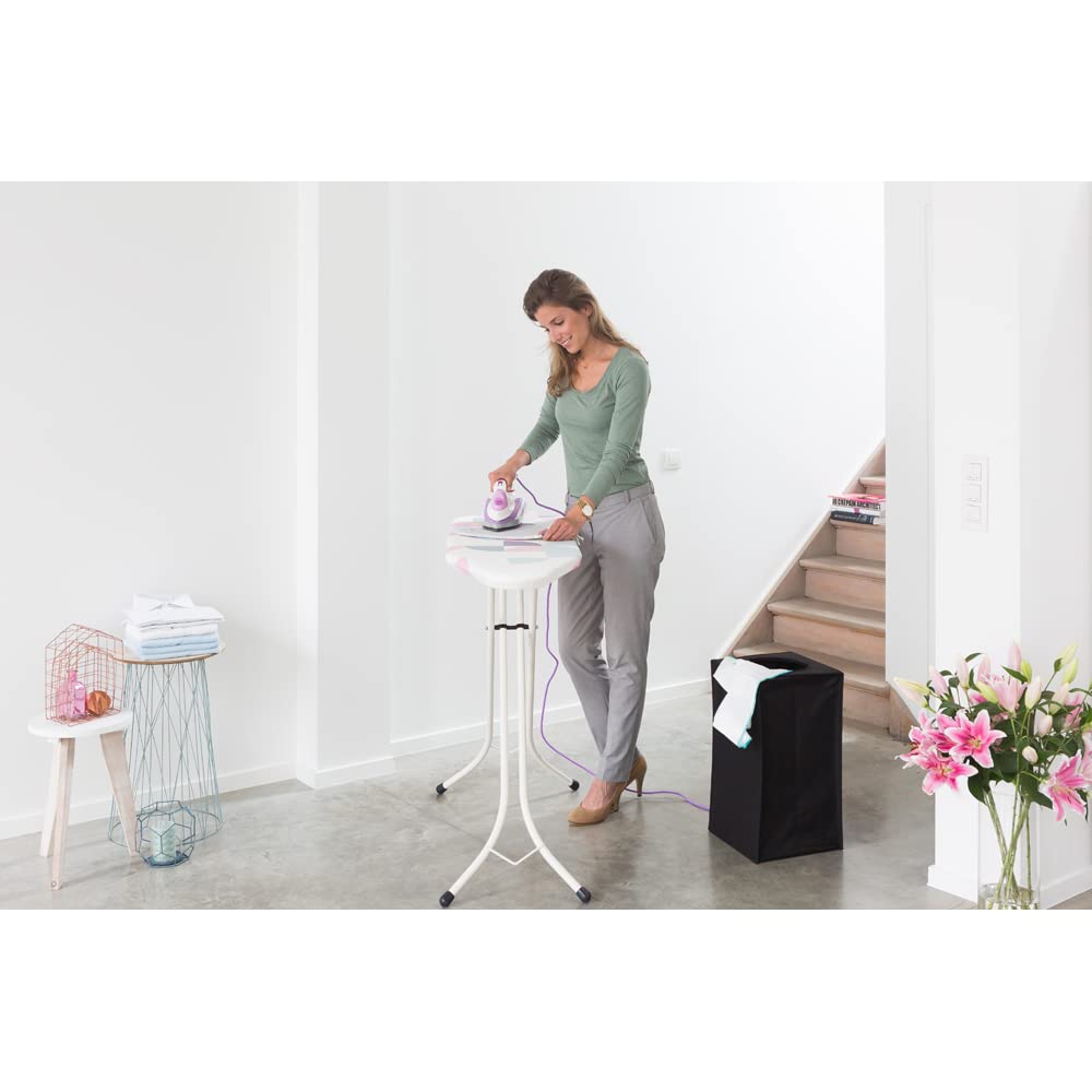 Brabantia Ironing Board Size A (110 X 30 cm) - with Steam Iron Rest and Child Lock - Audjustable Height - Non-Slip Caps - Pure Cotton Cover - Abstract Leaves Design Design