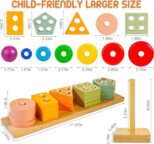 AL KHAANI Wooden Geometric Shape Matching 5-Column Montessori Educational Blocks