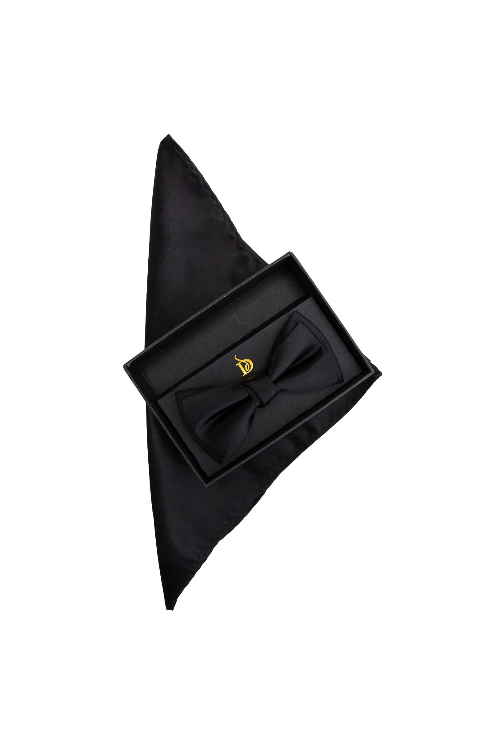 Plain Satin Bow Tie and Hanky - Black - BLACK - One Size