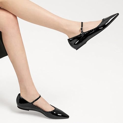 CYBLING Trendy Flat Sandals for Women - Sexy Slingback Ankle Buckle Strap, Pointed Toe, Formal Princess Sandal in Black