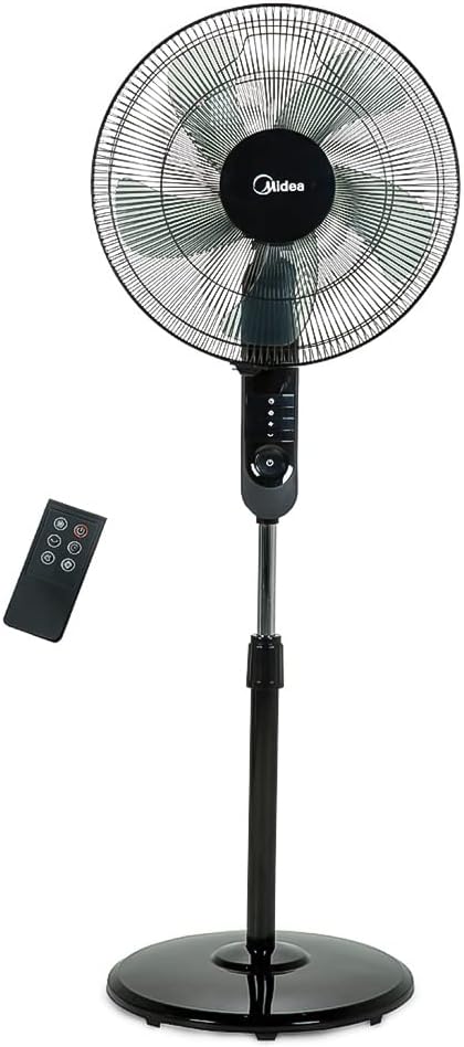 Midea 16-Inch Pedestal Stand Fan with Remote Control, 3D Oscillation, Adjustable Height, and 7.5-Hour Timer, Black (Model FS4015FR)