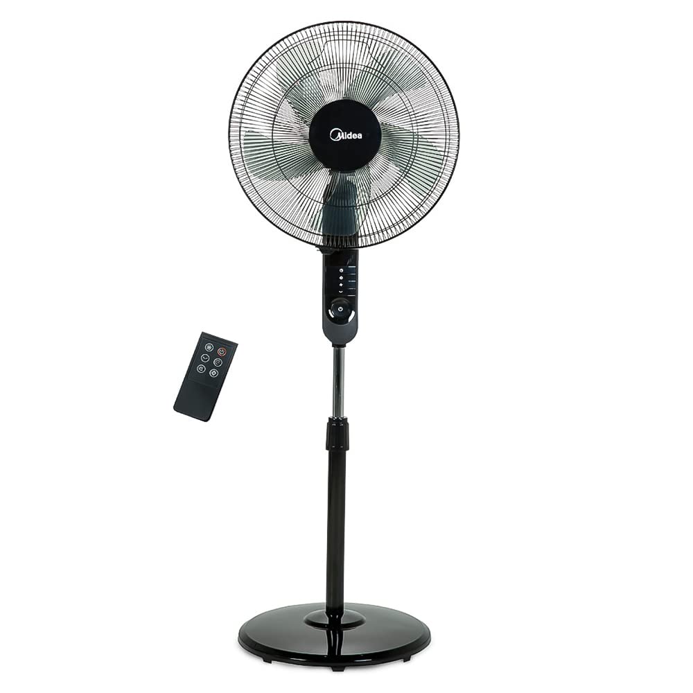 Midea 16-Inch Pedestal Stand Fan with Remote Control, 3D Oscillation, Adjustable Height, and 7.5-Hour Timer, Black (Model FS4015FR)