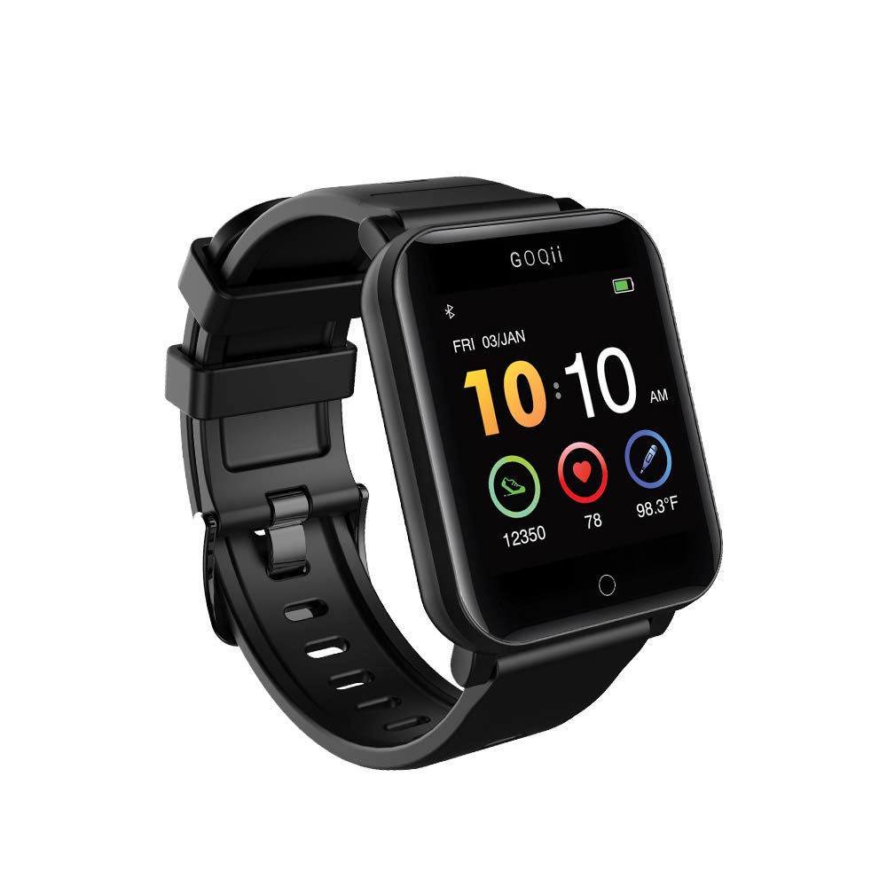 Goqii Smart Vital Fitness Spo2, Body Temperature And Blood Pressure Smartwatch Regular With 3 Months Personal Coaching, Black (Designed In California)