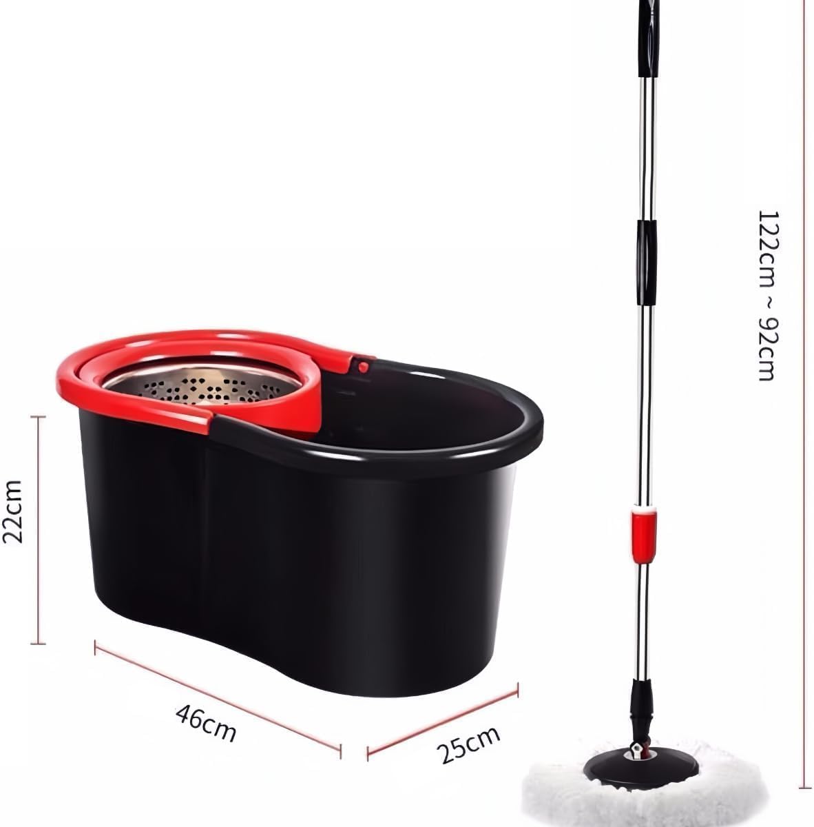 BaytBox Spin Mop and Bucket with Wheels, Extendable Handle,360 Spinning Mop for Floor Cleaning Includes 2 Microfiber Refills Mop Heads for Effortless Cleaning (Black & Red)