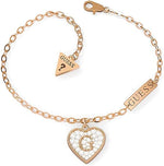 Guess UBB79062-L Stainless Steel Zircon Embellished Logo Detail Heart Pendant Chain Bracelet