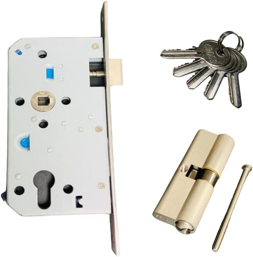 Biella Mortise Stainless Steel Door Lock Body with Cylinder, Strike Plate, Along with 5 Keys Etc...