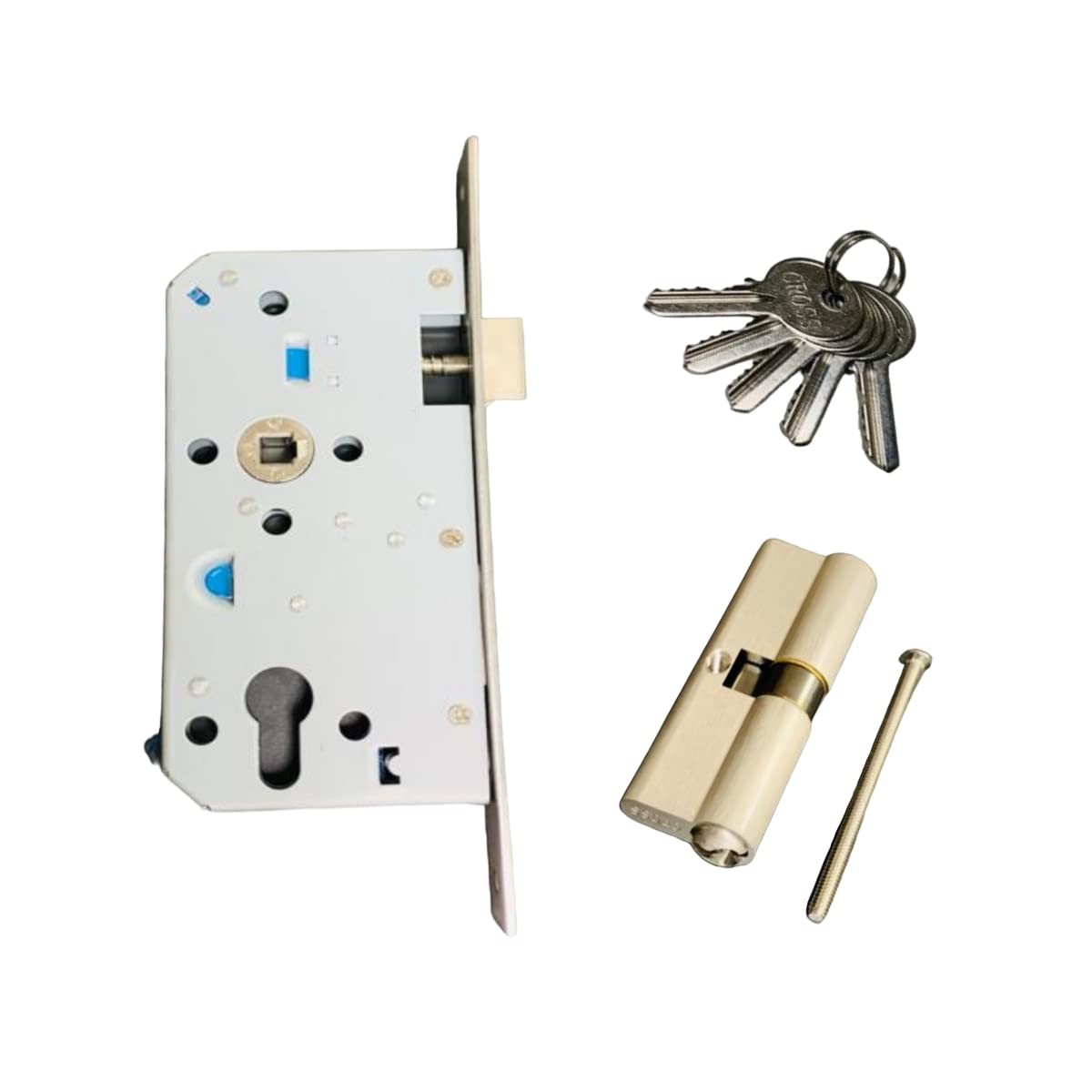 Biella Mortise Stainless Steel Door Lock Body with Cylinder, Strike Plate, Along with 5 Keys Etc...