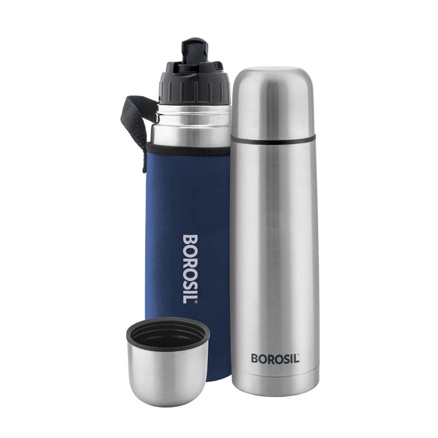 Borosil Stainless Steel Hydra Thermo Double Wall Copper Coated Inner Vacuum Insulated Flask with Blue Jacket |Water Bottle|Thermos|Sports Bottle|Yoga Bottle|Outdoor|Reusable Leak Proof 1000 ml