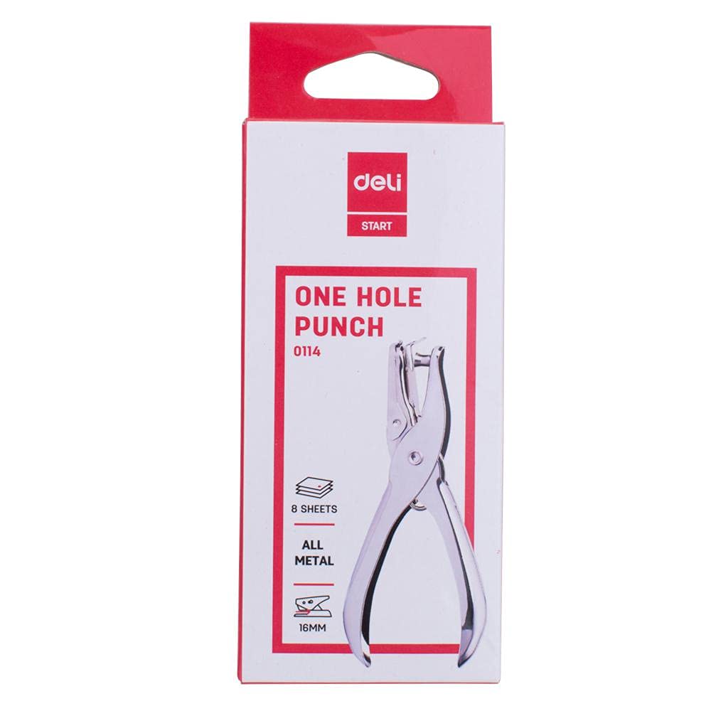 Deli Stapler & Punch 1-Hole Punch 114 Silver