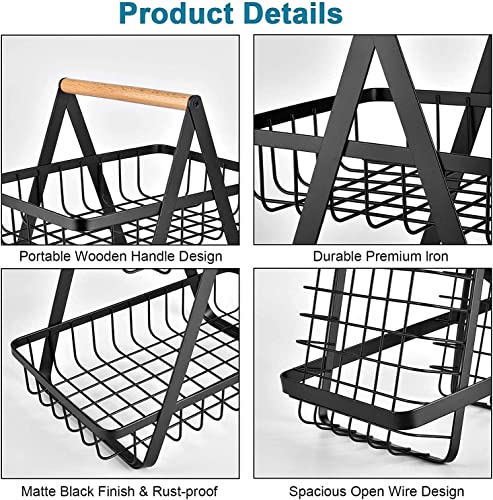 ECVV 3-Layer Countertop Fruit Basket Storage, Vegetable Rack Bread Display Stand for Kitchen, Black