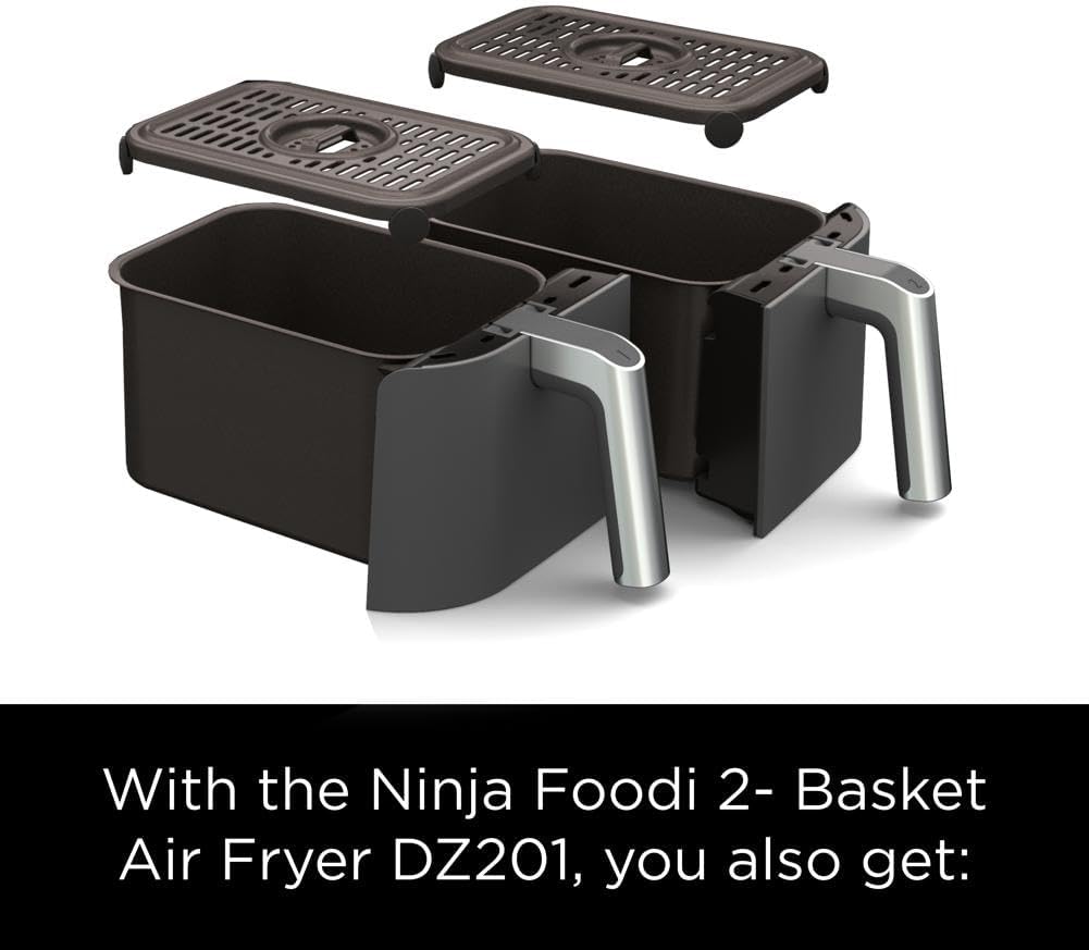 Ninja DZ201 Foodi 8 Quart 6-in-1 DualZone 2-Basket Air Fryer with 2 Independent Frying Baskets, Match Cook & Smart Finish to Roast, Broil, Dehydrate & More for Quick, Easy Meals, Grey