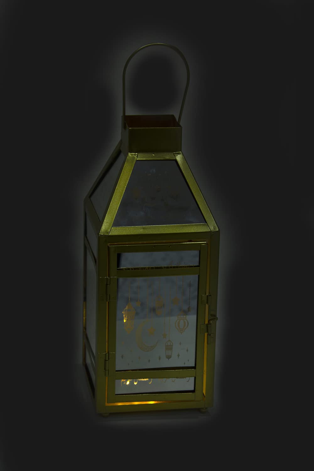 Arabic Lantern, Led Fanoos Light For Ramadan Home Décor Table & Hanging Lantern, Vintage Decorative Tabletop indoor & Outdoor Size 40x10cm, Color Golden