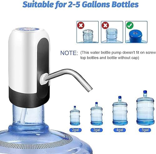 Home Brand 5 Gallon Water Bottle Pump, USB Charging Portable Electric Water Pump for for for 2-5 Gallon Jugs USB Charging Portable Water Dispenser for Office, Home, Camping, Kitchen and etc,white