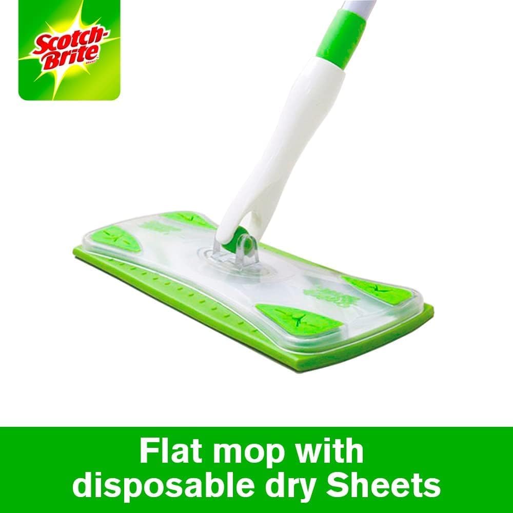 Scotch-Brite Easy Sweeper Kit (Support + Stick + 5 Mop Wet Cloths 28cm x 21cm) | Disposable Mop & Refill | Floor Brush | clean effectively| Hygienic | Wood | Vinyl | Ceramic | All Floors | 1 Kit/pack