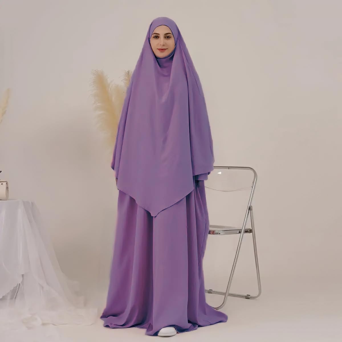 Elegant & Modest Prayer Dress Abaya for Women | Islamic prayer dress | 2 piece Muslim praying outfit hijab |Full Length Hijab Dress, Jilbab 2 piece- Umrah essentials- prayer set