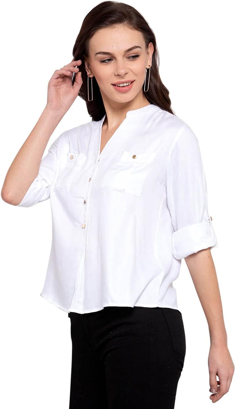 Krave Womens White Boxy Solid Casual Shirt