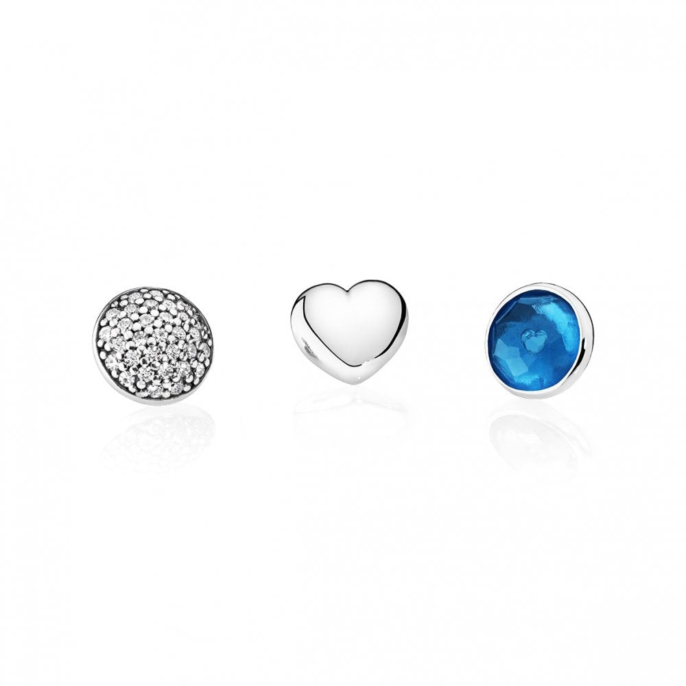 Pandora December Petites 925 Sterling Silver Floating Charm Set - 3 Pieces, Silver and Blue