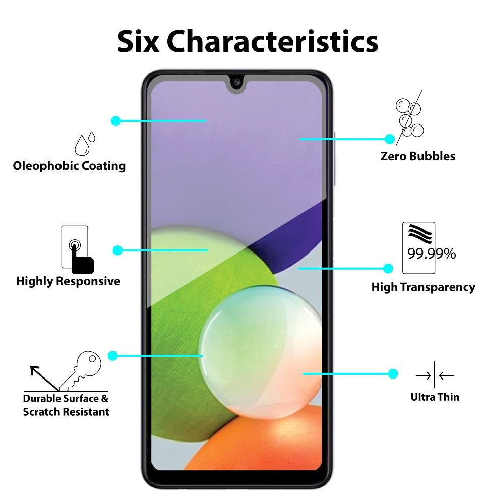 9D Al-HuTrushi Screen Protector compatible with Samsung Galaxy A22 Tempered Glass, Clear Transparent Film Case Friendly 9H Hardness Anti-Fingerprint Anti-Scratch No Bubble (Black-9D)