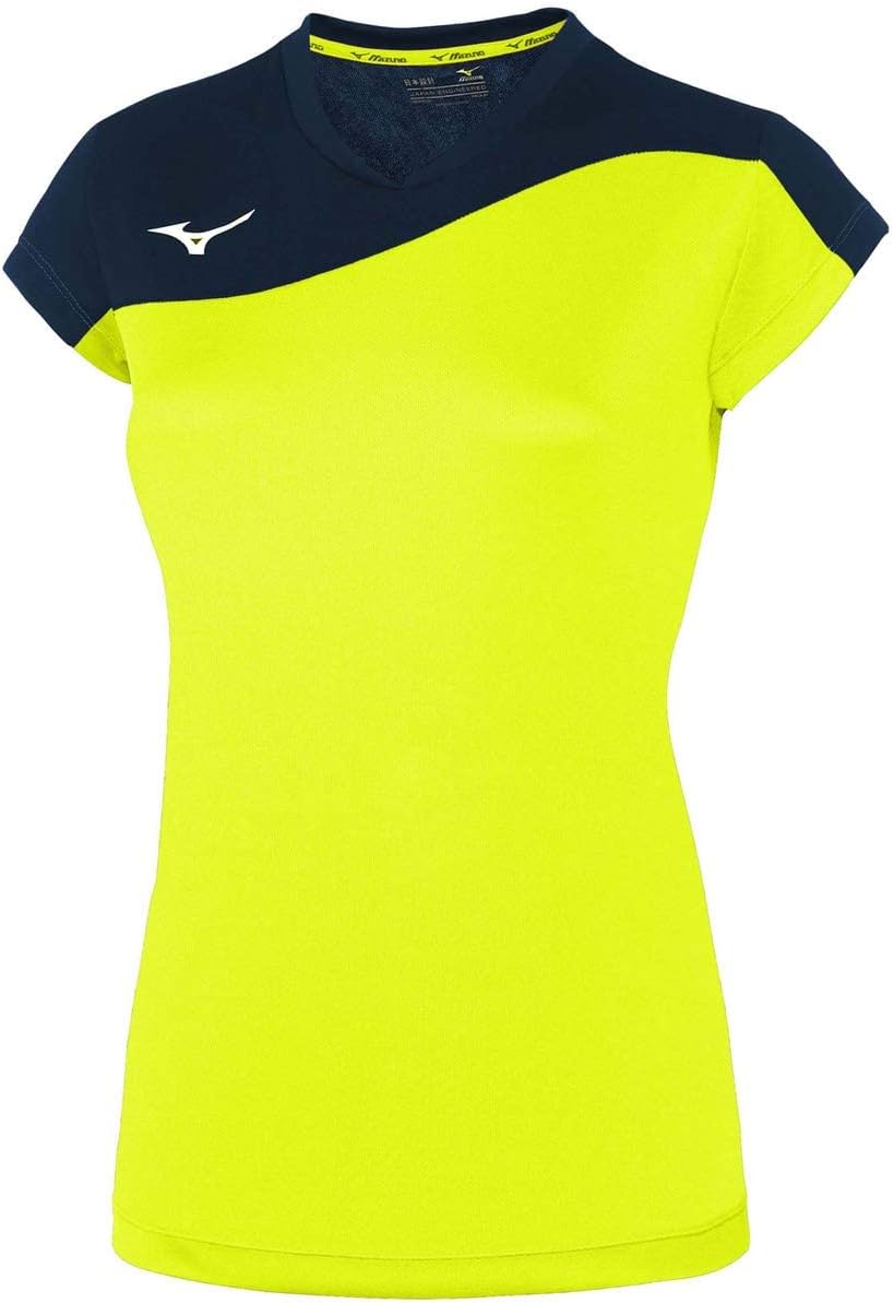 Mizuno V2EA720344 Authentic Myou T-shirt, Large, Fluorescent Yellow/Navy