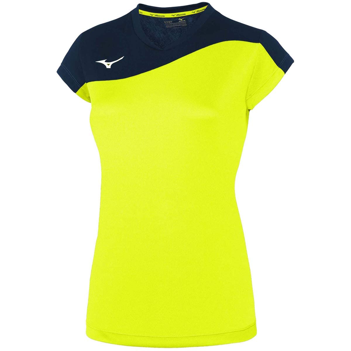 Mizuno V2EA720344 Authentic Myou T-shirt, Large, Fluorescent Yellow/Navy