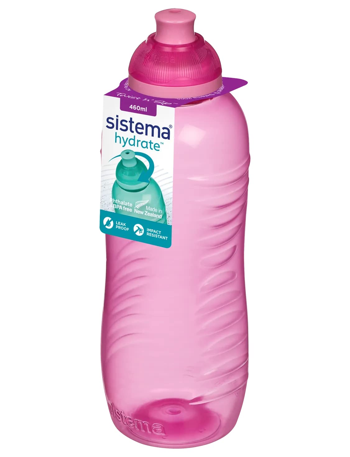 Sistema Hydrate Twist 'N' Sip Water Bottle, 460 Ml - Pink