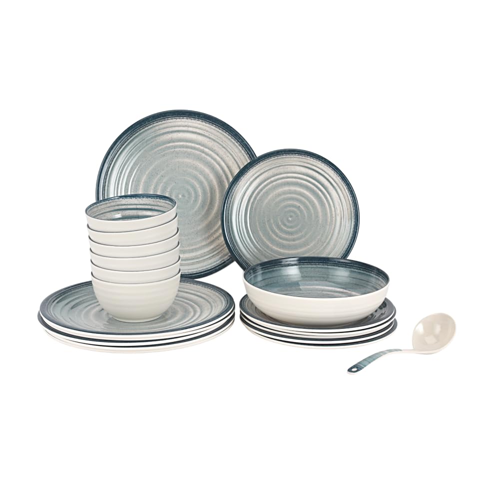 Royalford 20pcs Melamineware Dinner Set RF12512 Includes Dinner and Side Plates, Serving and Rice Bowls and Ladle Dishwasher-Safe and Freezer-Friendly