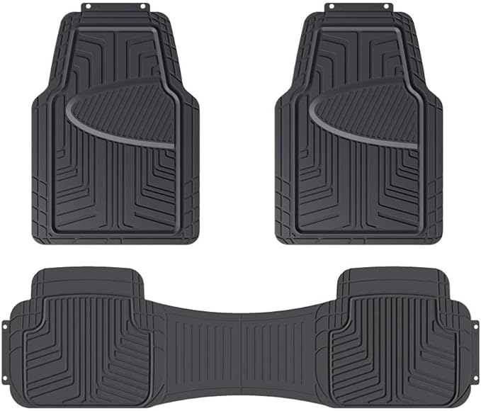 Amazon Basics 3-Piece Premium Rubber Floor Mat for Cars, SUVs and Trucks, All Weather Protection, Universal Trim to Fit，Black