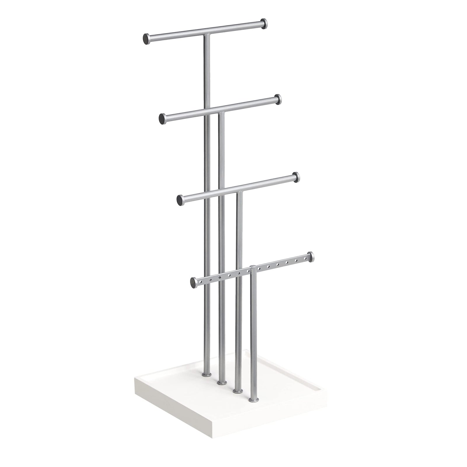 Amazon Basics Four-Tier Jewelry Tree Stand - White/Nickel