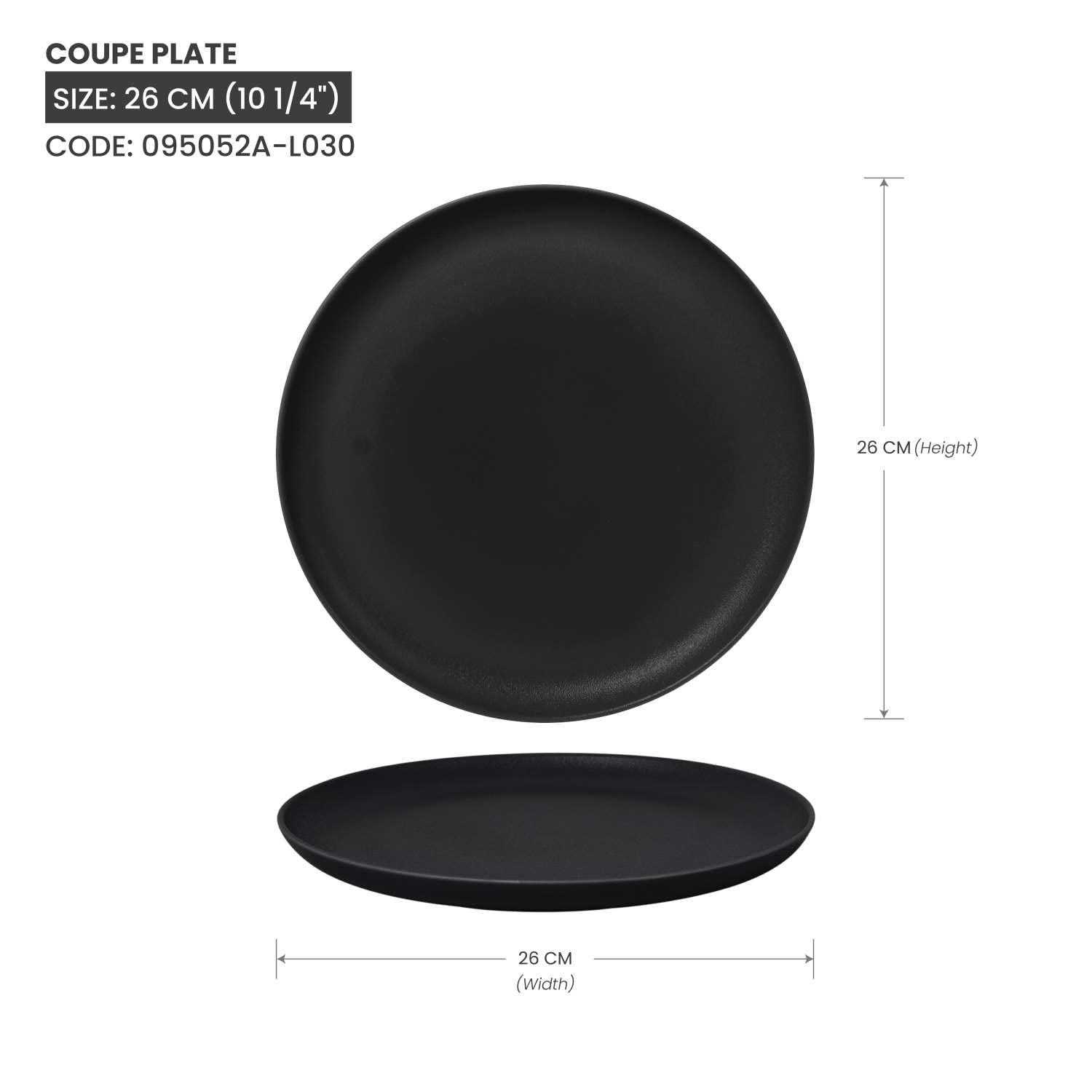 BARALEE PORCELIAN CERAMIC BLACK SAND COUPE PLATE, 26 CM (10 1/4