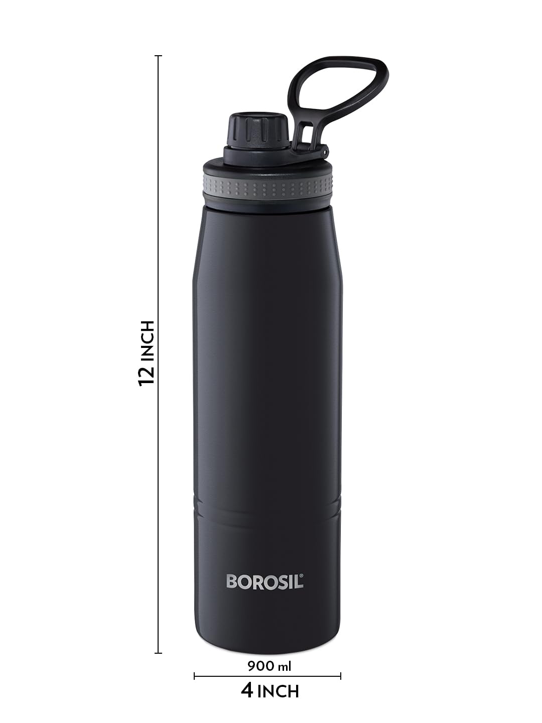 Borosil - Stainless Steel Hydra Gosports - Vacuum Insulated Flask Water Bottle, 900 ML, Black