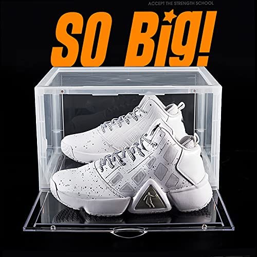 Shoe Box Premium Shoe Box 4 Pack - Side Open with Magnetic door, Transparent, Plastic Storage (4 Open, Clear)