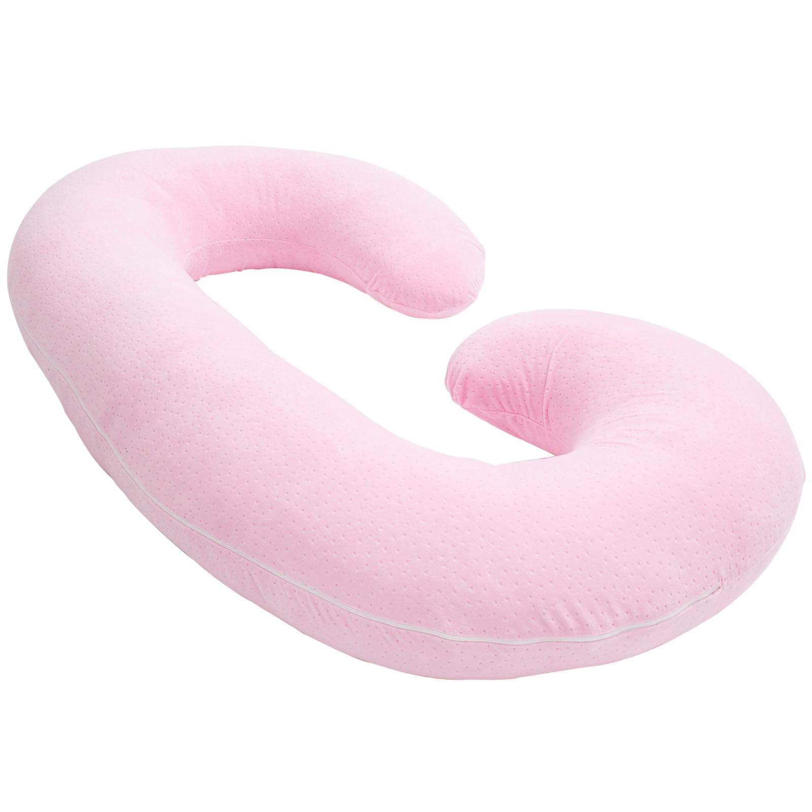 1 MIDDLE ONE C Shaped Pregnancy Pillow Cover, Breathable Velour Replacement Maternity Pillow Case with Zipper, Cover Only (Pink)