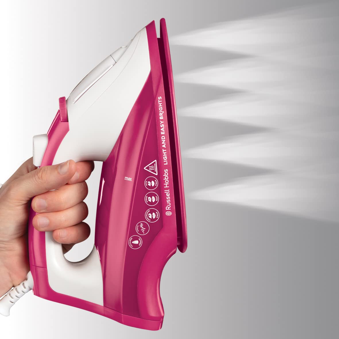 Russell Hobbs Light and Easy Bright Steam Iron - Colorful Design with 2x More Durable Soleplate, 115 Gram Steam Shot and 35 Gram Continuous Steam (26480) Mulberry