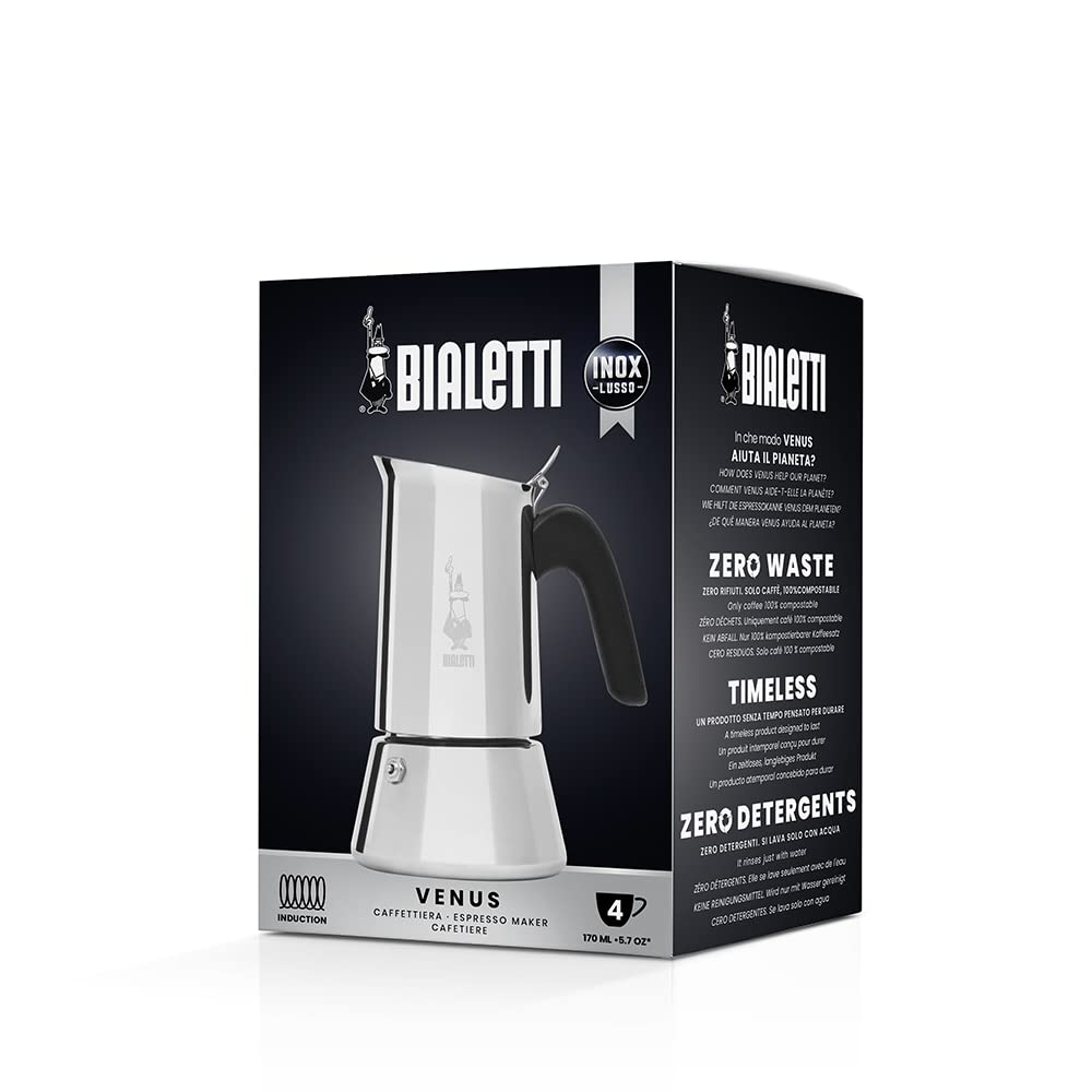 Bialetti - New Venus Induction, Stovetop Coffee Maker, Suitable for all Types of Hobs, Stainless Steel, Silver,4 Cups (5.7 Oz),0007254/CN