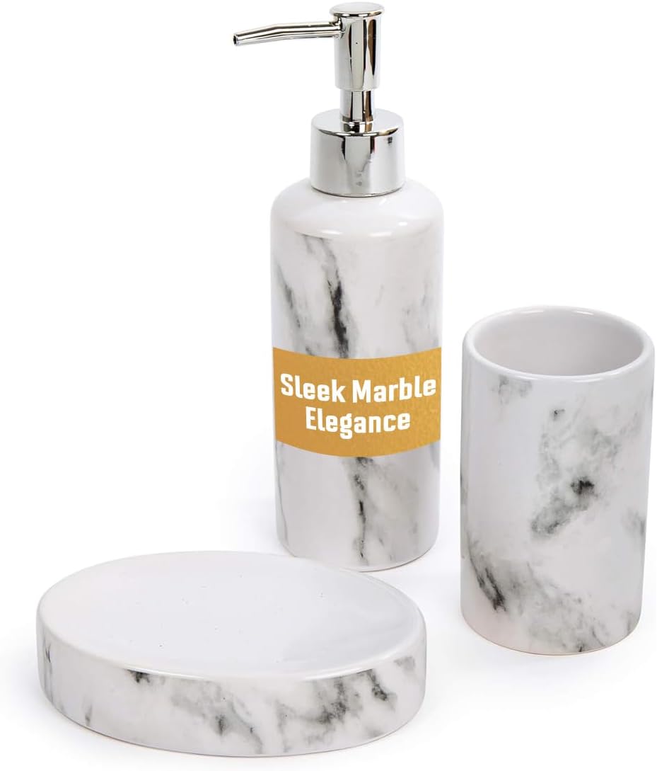 Bodico White 3-Piece Marble Bathroom Accessory Set