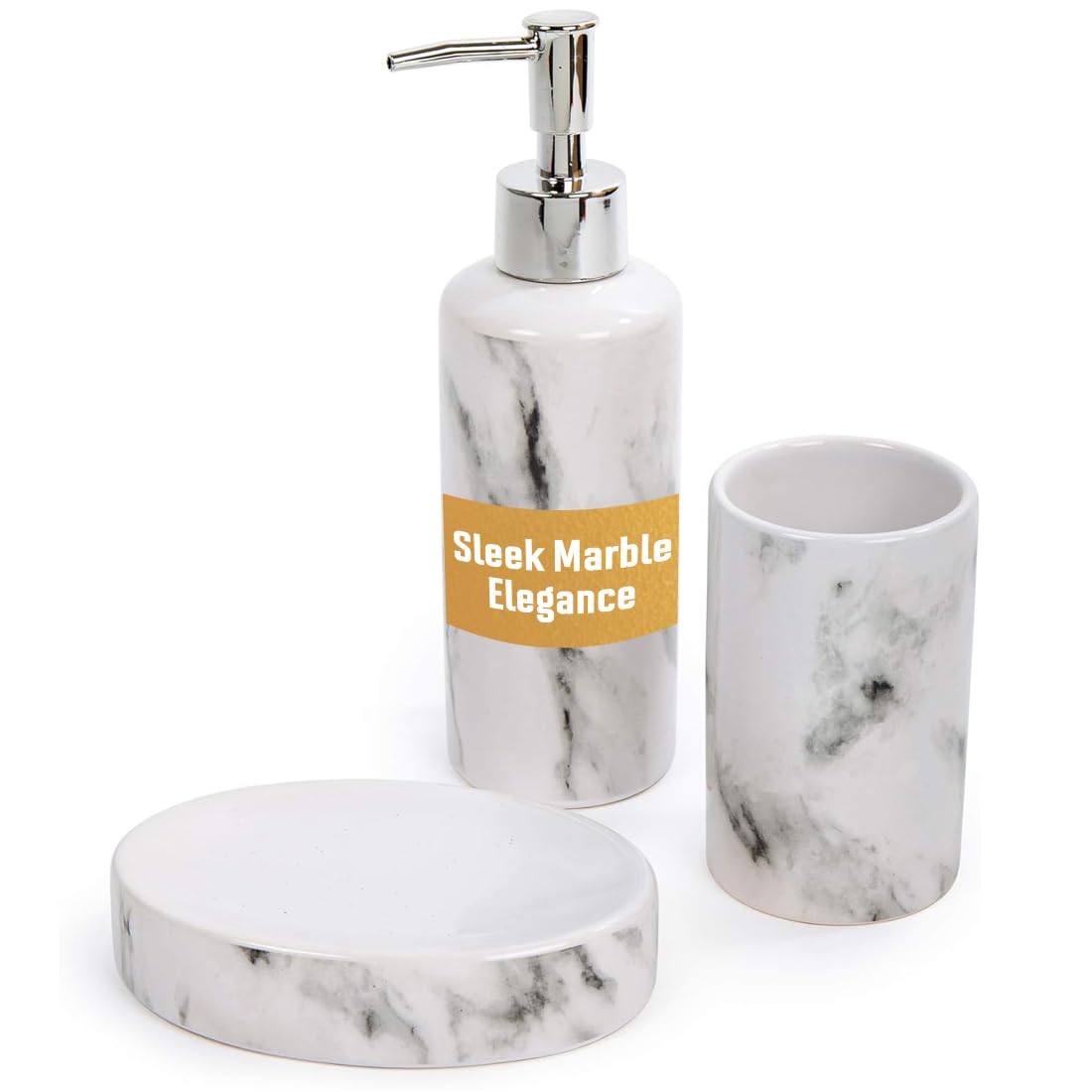 Bodico White 3-Piece Marble Bathroom Accessory Set