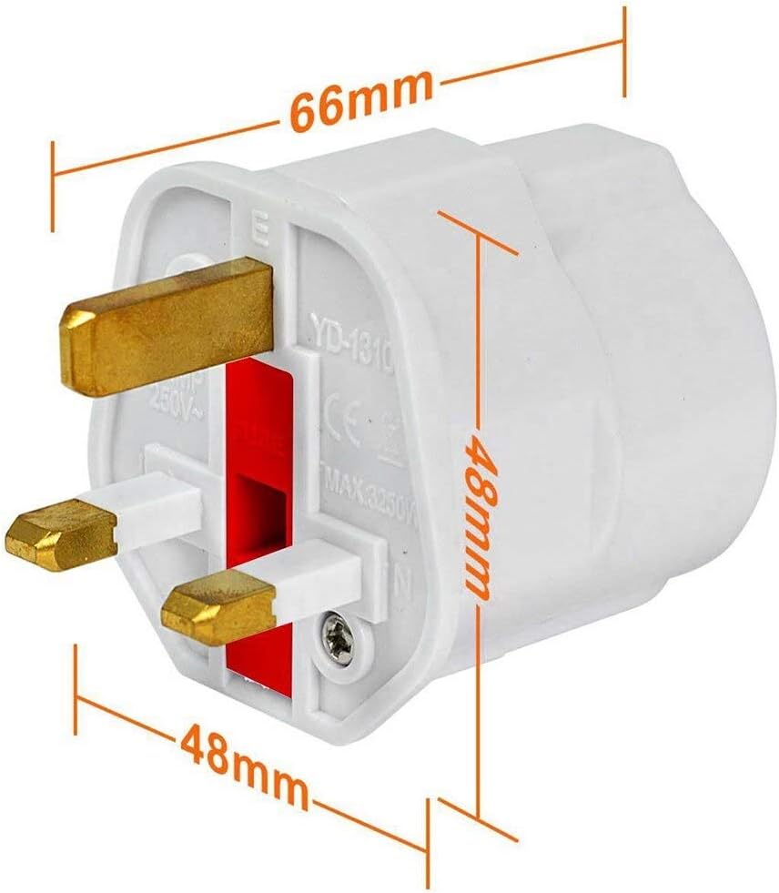 Royal Apex EU to UK Plugs Adapter, British Plug to EU Schuko Female Plugs Power Converter, 2 Pin Socket EU to UK Travel Adapter, 13A 250V BS1362 FUSED (Pack of 1)