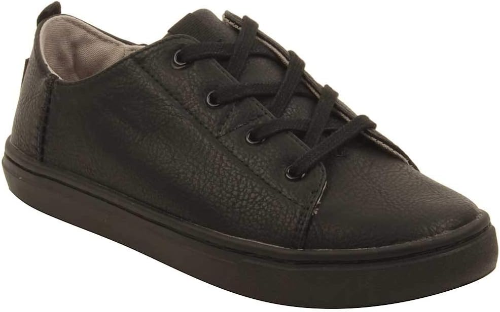 TOMS Faux Leather Lace-Up Sneakers With Pull Tab for Boys, Black, 31 EU