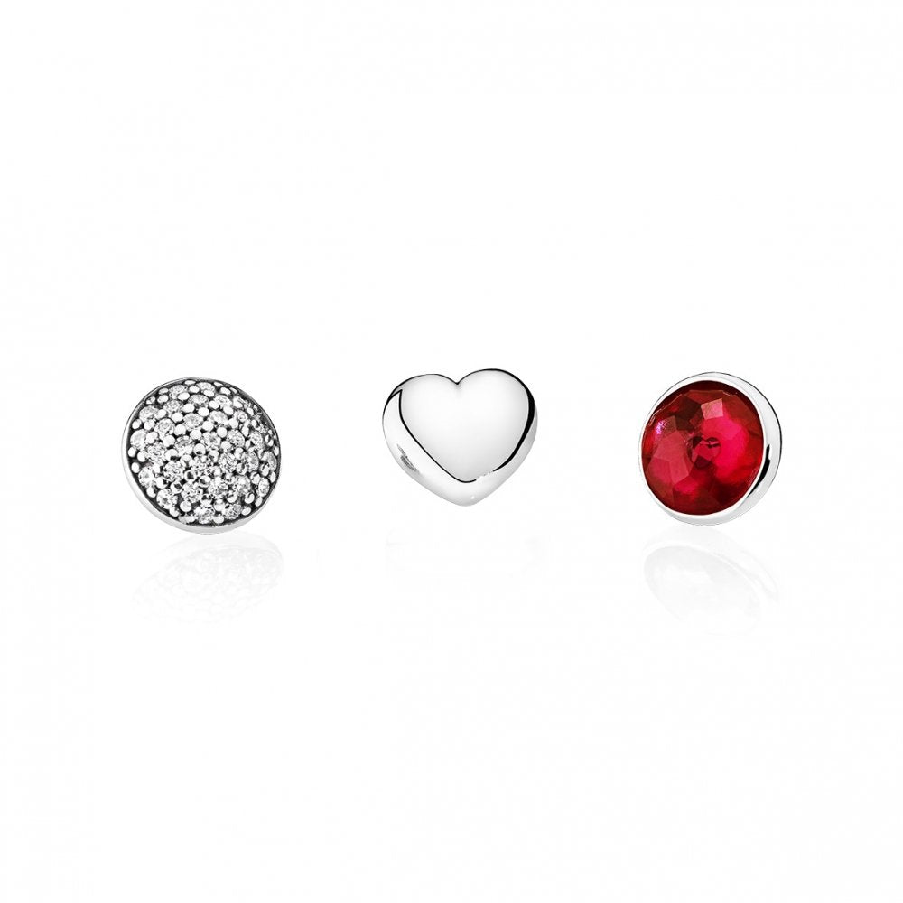 Pandora July Petites 925 Sterling Silver Floating Charm Set - 3 Pieces, Silver and Red