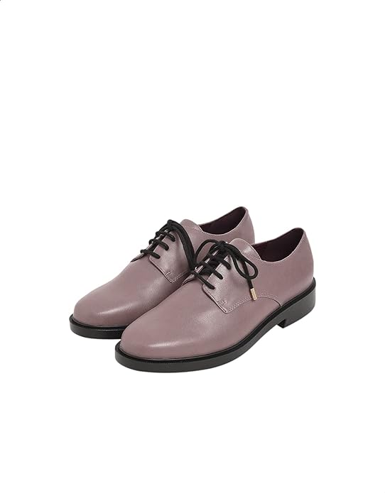 CHARLES & KEITH Lace-up Heeled Pebbled Faux Leather Derby Shoes for Women