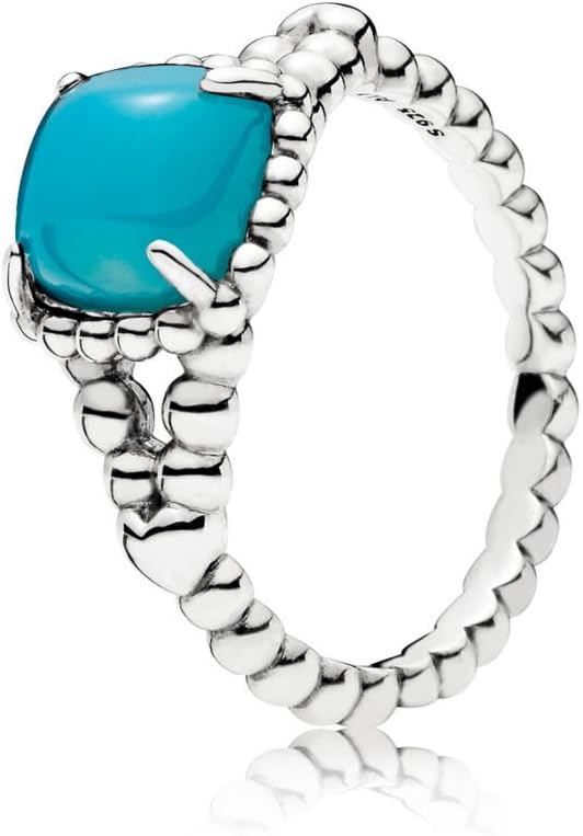 Pandora 925 Sterling Silver Square Shaped Crystal Stone Ring - Silver and Turquoise