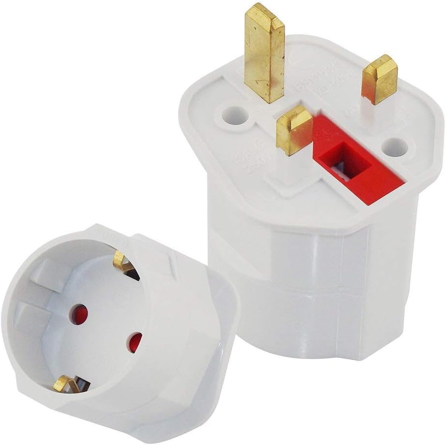 Royal Apex EU to UK Plugs Adapter, British Plug to EU Schuko Female Plugs Power Converter, 2 Pin Socket EU to UK Travel Adapter, 13A 250V BS1362 FUSED (Pack of 1)