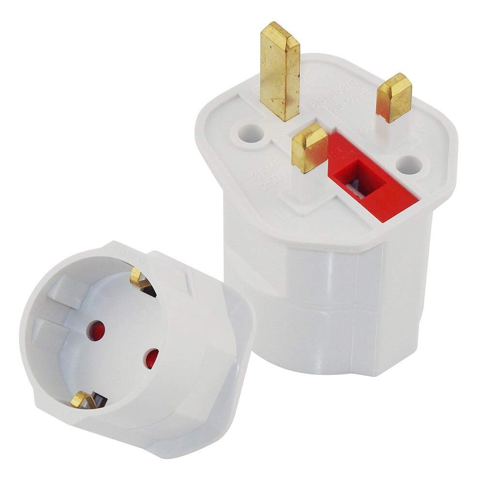 Royal Apex EU to UK Plugs Adapter, British Plug to EU Schuko Female Plugs Power Converter, 2 Pin Socket EU to UK Travel Adapter, 13A 250V BS1362 FUSED (Pack of 1)